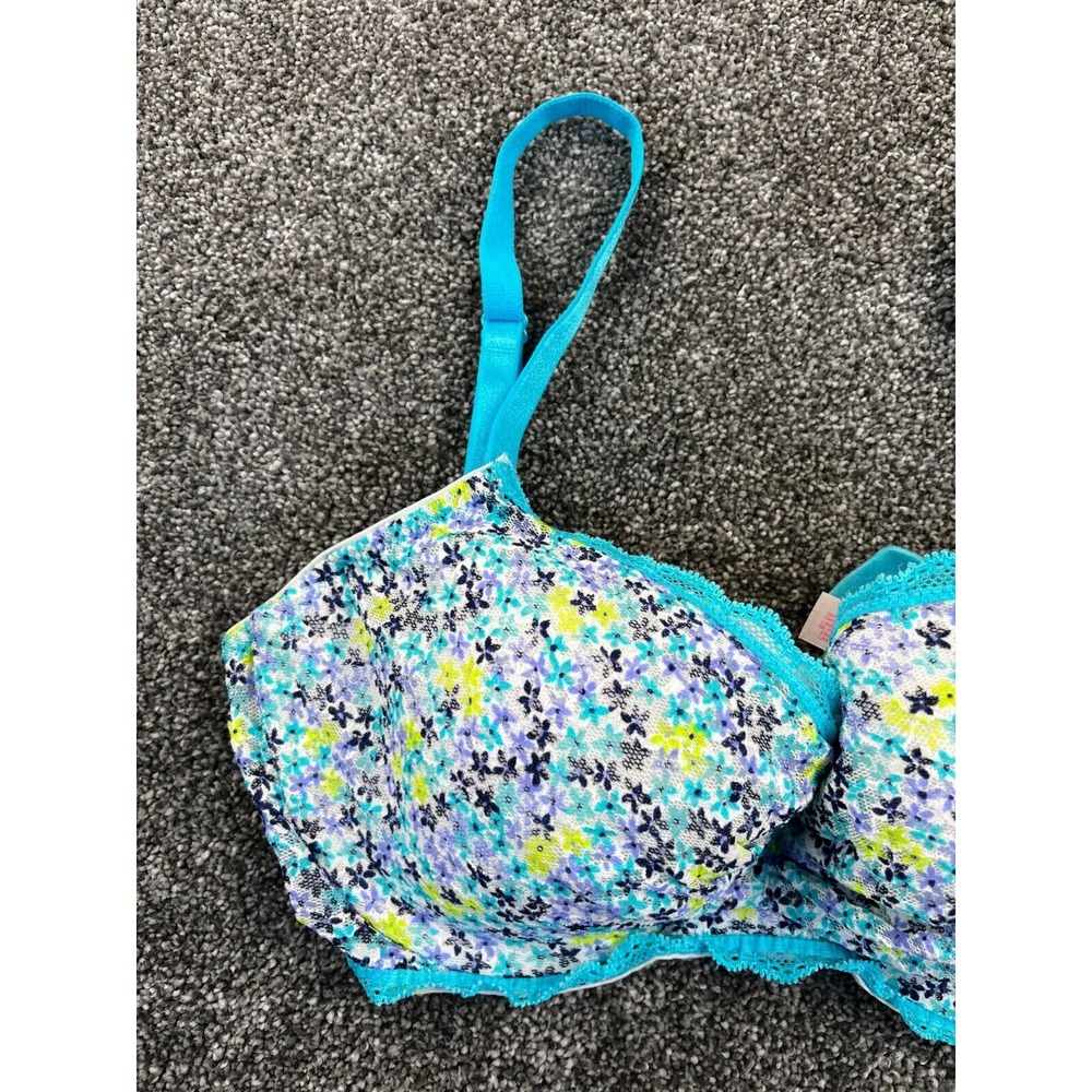 Victoria's Secret Bra Womens 34‎ D Flowered Underwire Padded Lined Demi Blue - Picture 2 of 9
